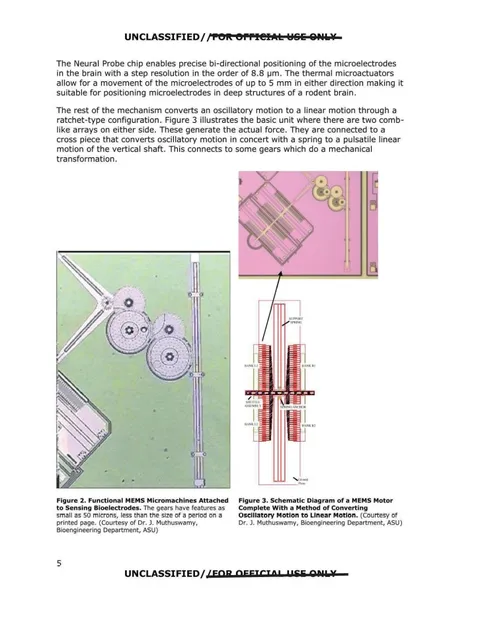 Diagrams show small machines to enable a proposed "neural probe chip."