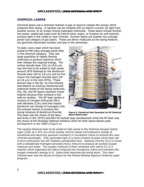 Diagram shows a cylindrical gain generator for a chemical laser system.
