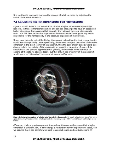 An artist's conception of a future spacecraft design depicted altering local spacetime conditions to achieve luperluminal speeds.