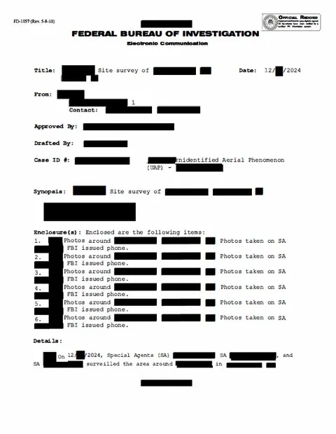 FBI document with redacted text about a site survey.