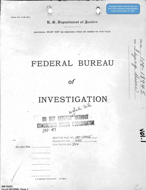 FBI file cover with handwritten notes.