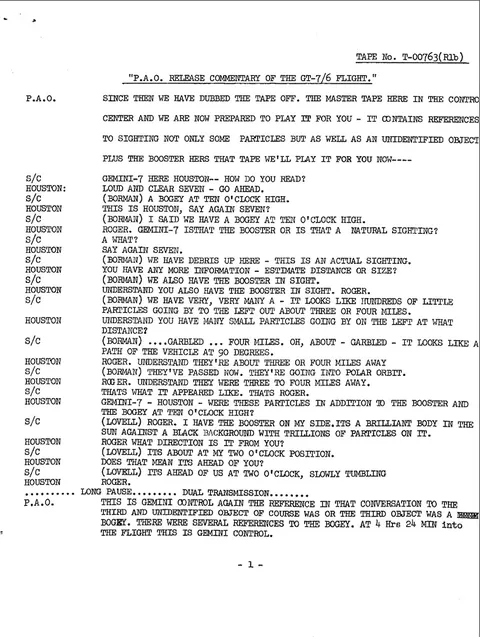 Public Affairs Office commentary and transcript of a flight.