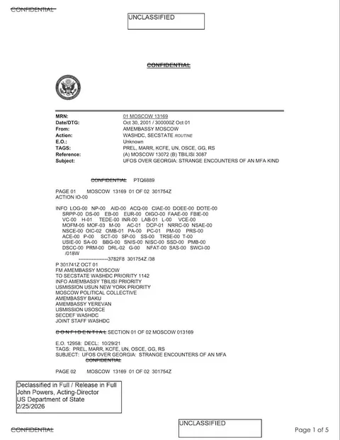 Declassified Confidential diplomatic cable from the US Department of State.