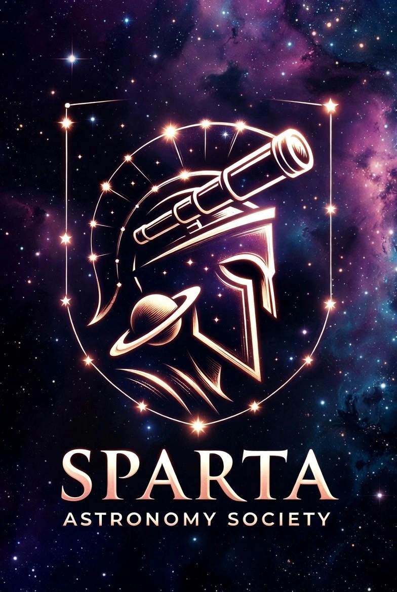 SPARTA Astronomy Society crest — a Spartan helmet and telescope outlined in stars against a purple nebula