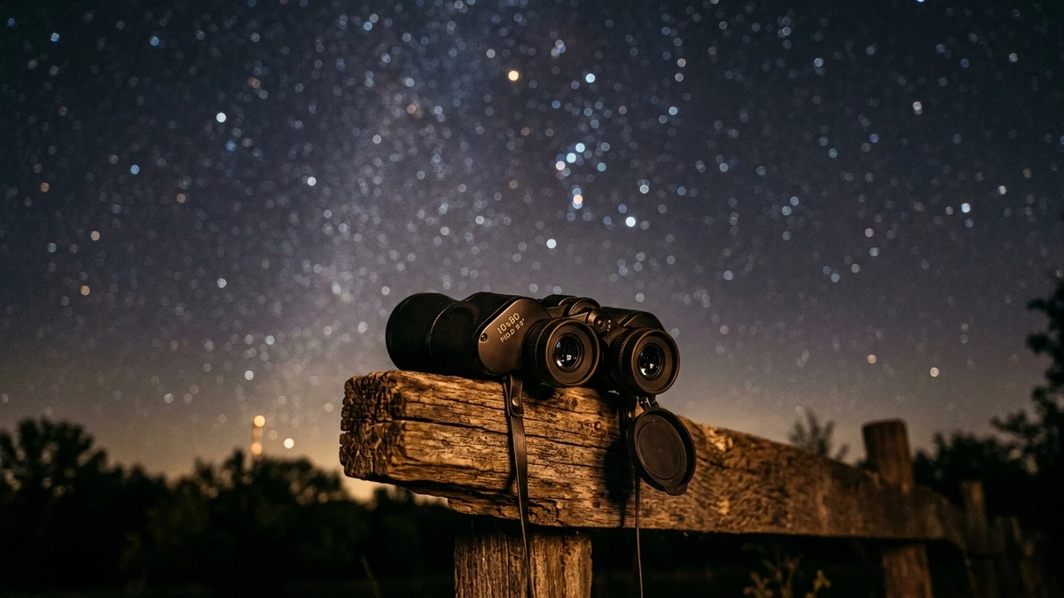 Stargazer using binoculars to view the night sky