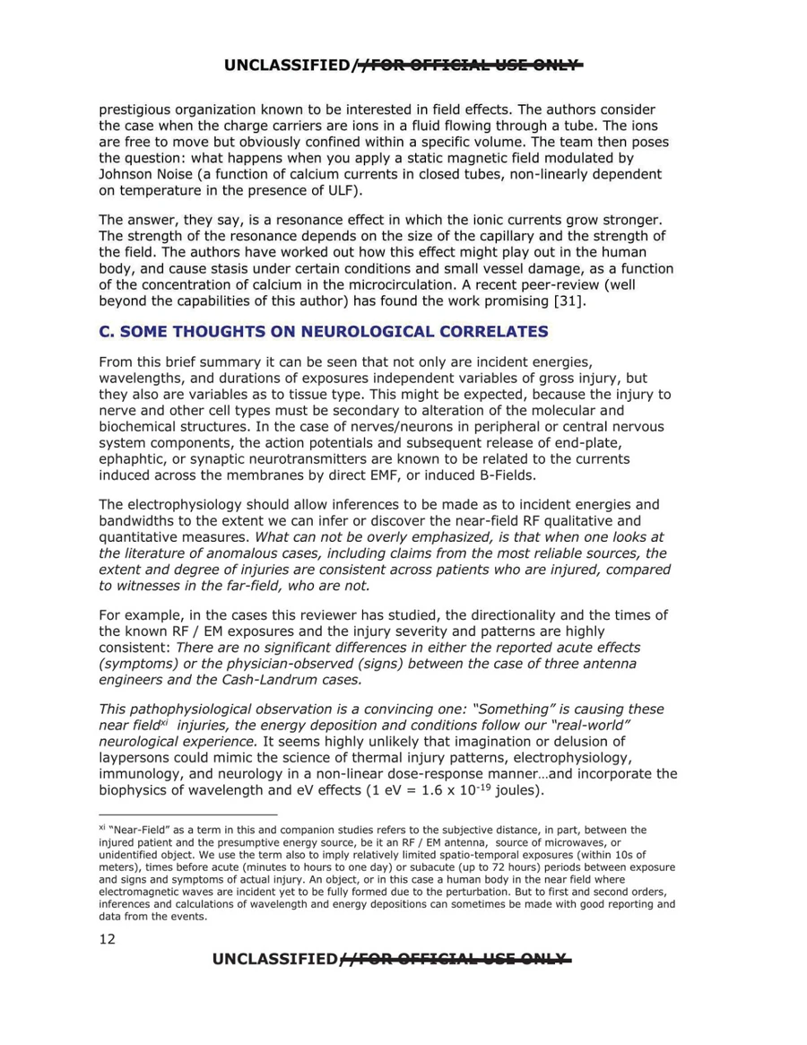 Page 12 of the DIA injury paper, with the italicised claim that there are no significant differences between the three antenna engineers and the Cash-Landrum cases